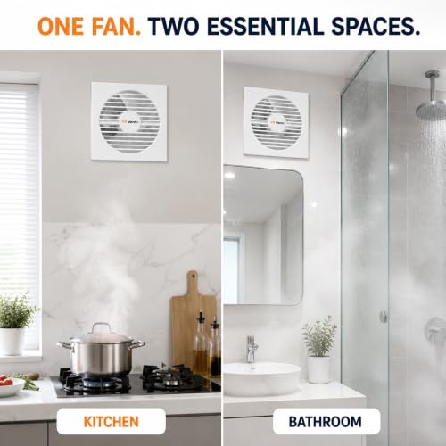 Image of 6 Inch White Exhaust Fan for Bathroom, Kitchen & Office | 150mm Adjust Fan
