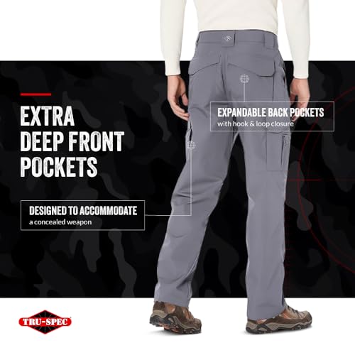 Tru-Spec 24-7 Original Tactical Pants - Water-Resistant Ripstop Cargo Work Pants for Men, Concealed Carry & Knee Pad Openings - Light Grey - 40W x 34L