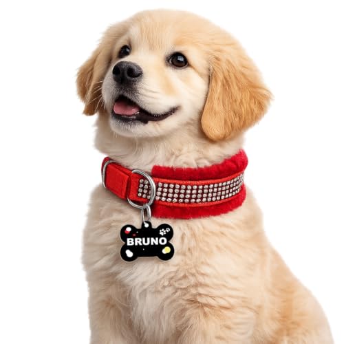 Image of Customized Dog Neck Belt Collar with Name ID Tag, Soft Fur Padded Dog Collar | for 36-45 Kilograms Dogs (XL, RED)