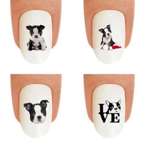 Nail Art Decals WaterSlide Nail Transfers Stickers Dog Breed - Boston Terrier Puppy I Love Nail Decals - Salon Quality! DIY Nail Accessories