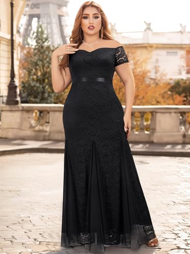 Miusol Women's Plus Size Formal Off Shoulder Vintage Floral Lace Mermaid Maxi Evening Party Dress3