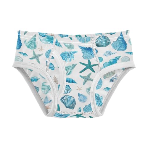 Wusikd Watercolor Teal Boys' Underwear Cotton Blue Sea Shells Starfish Boys Briefs Soft Toddler Underwear 2T