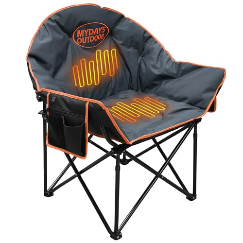 Oversized Heated Camping Chair for Adults,Heavy Duty Camping Chairs,Heated Chairs Outdoor Sports,W/3 Control Levels for Back & Seat(Grey) Grey HEATED