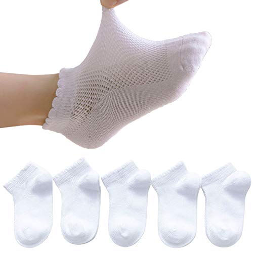 Looching 5 Pack Baby Girls Boys Mesh Thin Socks Cotton White Kids Toddler Soft No Show Ankle Socks 1-12T Kids