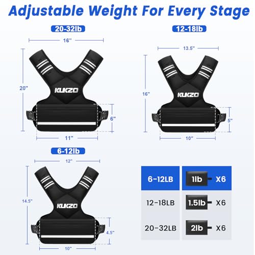 Image of Adjustable Weighted Vest Women /Men, 6-12lb /12-18lb /20-32lb Weight Vest with 6 Ironsand Weights for Strength Training Rucking Running Walking Fitness Workout