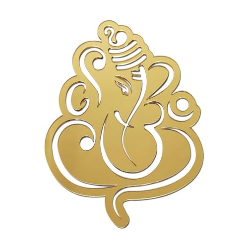 Image of Inephos - Golden Acrylic Mirror Finish Ganesh Ji Wall- Ideal for Living Room, Pooja Room and More (9 Inches x 9 Inches)
