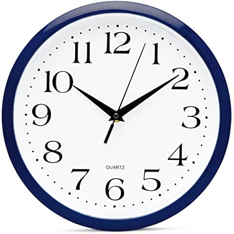 Bernhard Products Navy Wall Clock Silent Non Ticking - 10 Inch Quality Quartz Battery Operated Round Easy to Read Home/Kitchen/Office/Classroom/School Clock Cover