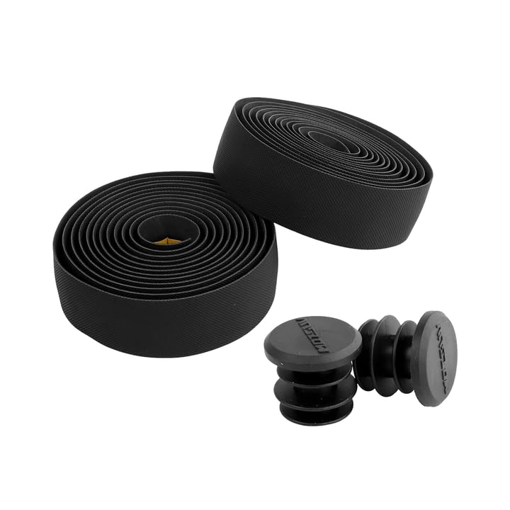 Bike Handlebar Tape Black, Shock-Absorbing Cycling Bar Tape for Road Bikes, Gravel & Commuter Bikes, Non-Slip PU Handlebar Wrap with End Plugs for Comfort, Grip & Vibration Control During Long Rides
