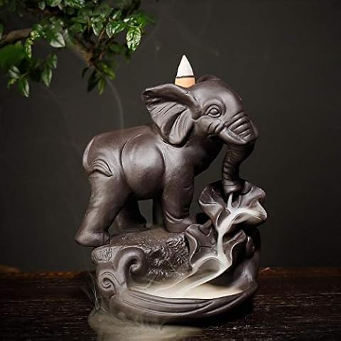 Elephant Backflow Incense Burner Holder Ceramic Incense Cone Holder Waterfall Incense Burner with 10pcs Incense Cone for Home Decor Handicraft Gift Cover