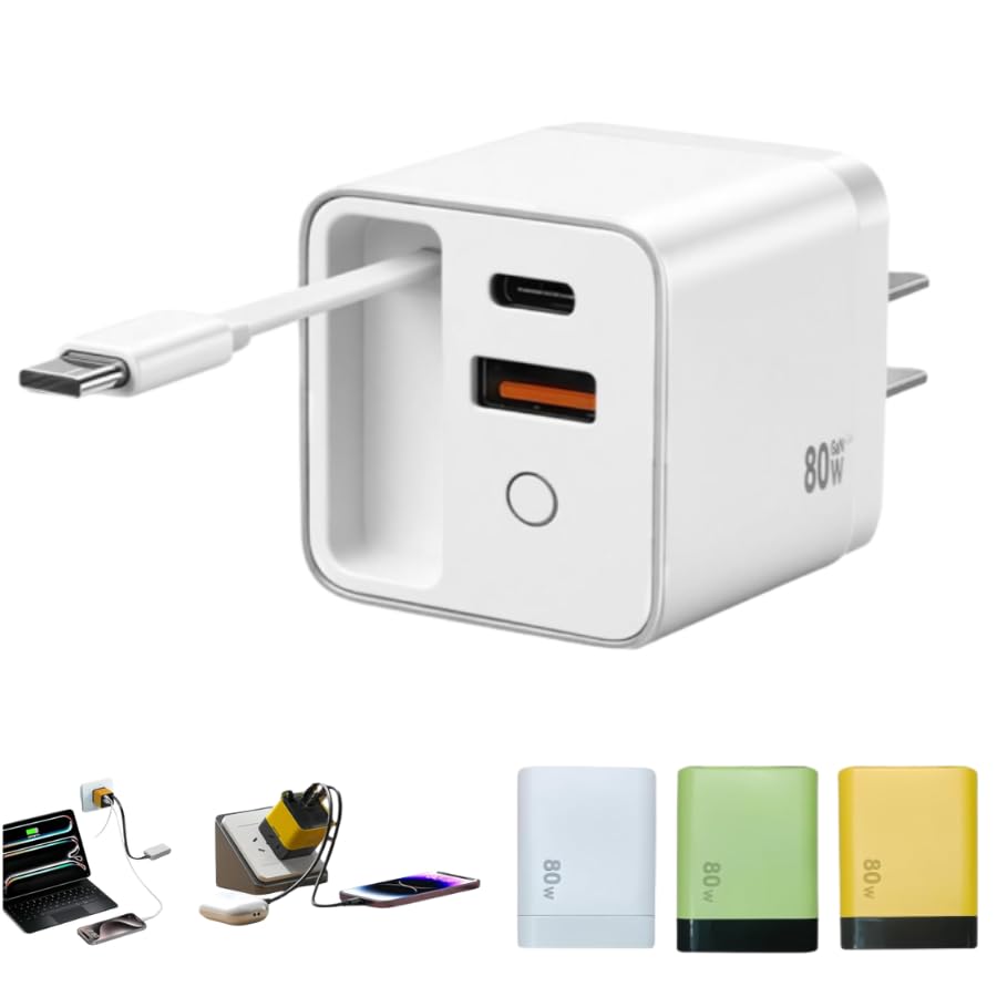 3 in 1 GaN Charger, Scalable 80w Max Fast Charger Module,Retractable Phone Charger Wall Plug,All in One c harger Retractable Cable 17/16/15,Galaxy S25