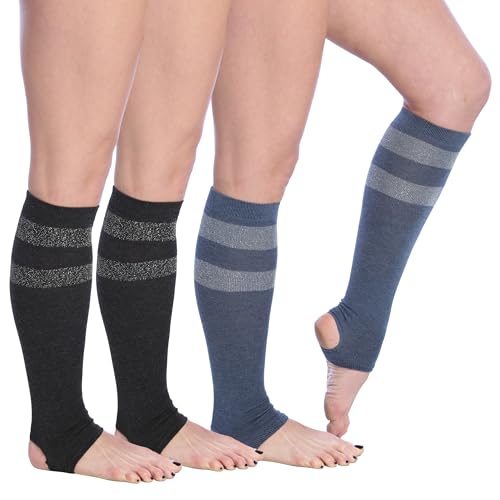 Image of Tipi Toe Women's Stirrup Yoga Socks, Lightweight Knee-High Leg Warmers, Open Heel Non-Slip Design. Ideal for Yoga & Dance