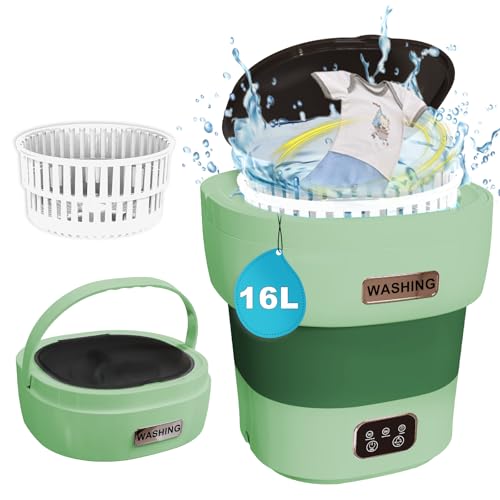 Lavadora pequeña de 15 litros, lavadora portátil con 3 modos de limpieza profunda para ropa interior, calcetines, mini lavadora plegable para apartamentos, RV (verde)