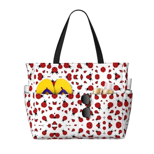 Ladybug Print Large Capacity Beach Travel Bag Spacious And Durable Tote For Beach, Travel, And More!