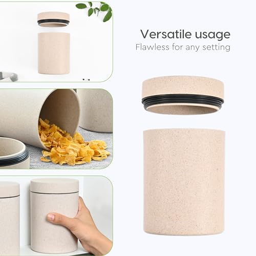Image of Eha Earth Friendly Canister With Air Tight Lid | Food Storage Container Jars Set Of 3 | Microwave Safe | Made With Rice Husk And Bamboo Fibers | 700Ml | Sand Castle,Multicolor