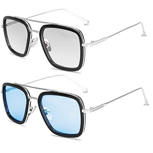 Tony Stark Sunglasses Retro Aviator Sunglasses Square Metal Frame Iron Man Sunglasses (Tony Stark Color and Spiderman Color)