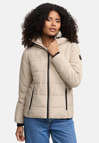 MARIKOO Basic Damen Steppjacke kurz mit Kapuze Radaa 16 Taupe Grey Gr. L