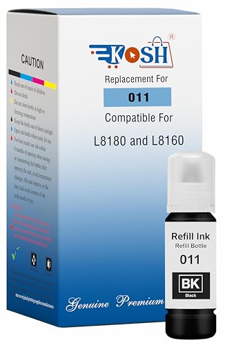 Image of KOSH 011 & 012 Refill Ink Bottle Compatible for Epson L8180 and L8160 Printers (1, Black Pack of 1)