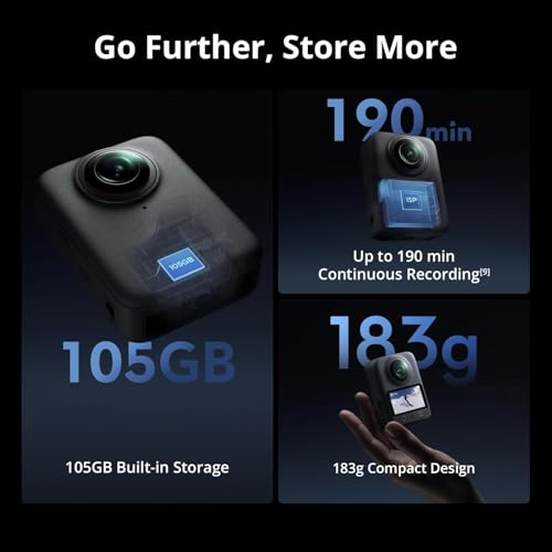 Image of DJI Osmo 360 Adventure Combo - Waterproof 8K 360 Action Camera with 1-Inch Sensor, 128GB Built-in Storage, 100-Min 8K Recording, 4K /120fps & 170 Wide-Angle Video, with 3 Extreme Batteries (1950 mAh)