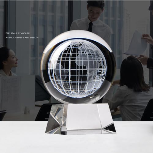 KryształOwy Globus K9 3d Grawerowany Laserem, Podstawa, Mapa śWiata