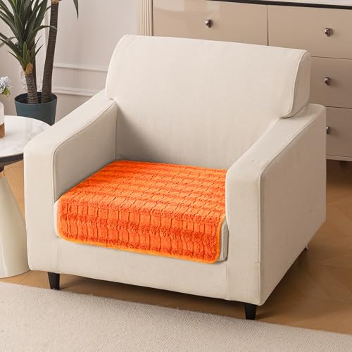 Image of HOKIPO 'Plush Haven' Premium Sofa Mat for 1 Seater Sofa - Soft Fluffy Fabric with Anti-Slip Backing, Orange (AR-5030-OR*1)