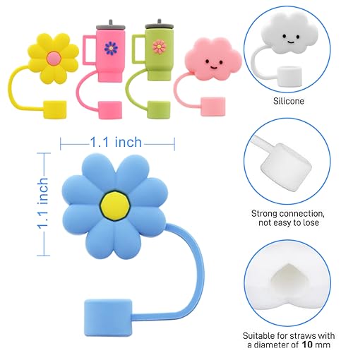 Image of Straw Cover Cap for Stanley Cup,Silicone Straw Topper 10 mm 0.4 in Reusable Straw Tips Lids,Straw Tip Covers for Stanley Cups Accessories