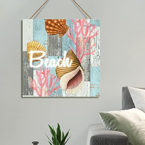 Sea Snail Nautical Beach Wood Wall Decor Sign Coastal Wood Pallet Wall Hanging Sign Coral Sign Wall Decor Farmhouse Rustic Signs Wall Decor Kitchen Laundry Room Wall Decor 16x16in - Image 3