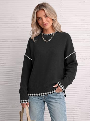 Image of Womens Sweaters Causal Crewneck Batwing Sleeve Knit Top Side Split Oversized Pullover Sweater Loose Jumper