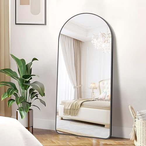 Image of FORBATH Large Arched Wall Mirror 60x30 Inch, Black Arched Full Length Mirror with Aluminum Frame for Bedroom, Fireplace,Entryway,Living Room,Home Decor,Hanging or Leaning Against Wall