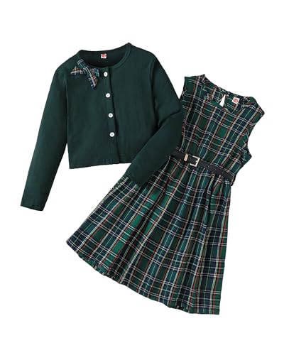 PureChapter Preppy Clothes Girls Clothes Tartan Plaid Dress Cardigan Jacket Belt Cute Girls Fashion School Outfits