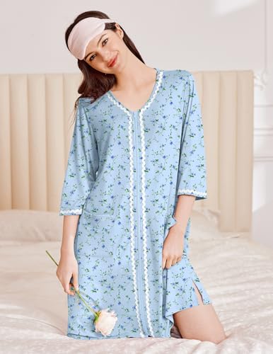 Image of Ekouaer Zipper Robes for Women 3 /4 Sleeves Lightweight House Coat Zip Up Bathrobe Soft Nightgown with Pockets S-3XL