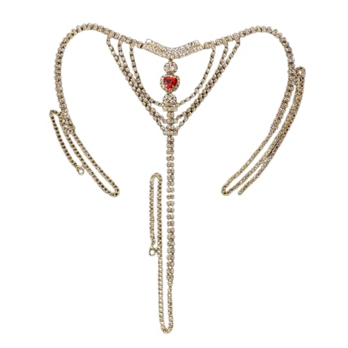 TQUXNGA String en cristal pour femme avec chaîne de taille en forme de cœur et strass pour boîte de nuit sexy, doré, As detailed discription