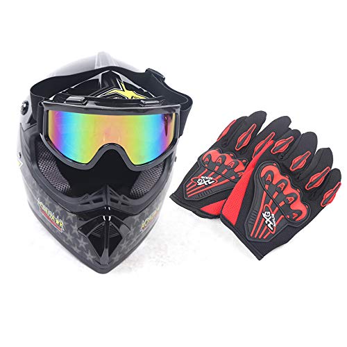 Image of Youth Kids Offroad Gear Combo Helmet Gloves Goggles DOT Motocross Off-Road Racing ATV Dirt Bike Protector (#4, M)