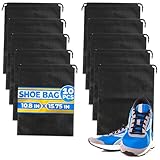 10 Pack Travel Shoe Backpack Set – Non-Mesh Solid 11.8'x15.75' Waterproof Drawstring Shoe Bags for Travel, Clothes, or Wet Gear – Lightweight Storage Organizer and Packing Essential for Women & Men