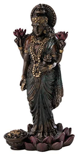 Top Collection Mini Standing Lakshmi Statue - Hindu Goddess of Good Fortune and Wealth Sculpture in Premium Cold Cast Bronze - 3.25-Inch Collectible Figurine (Sm. Lakshmi)