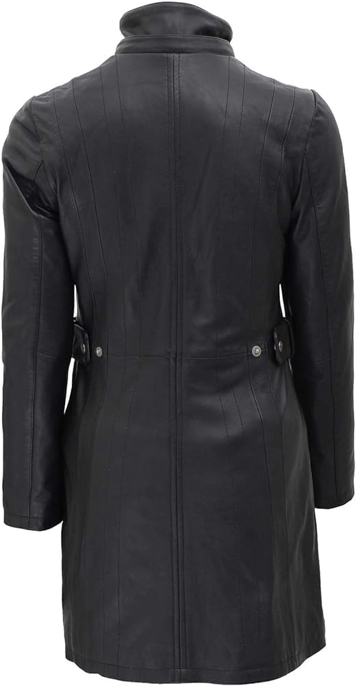 BLS Removeable Fur Hooded Collar Black Long Real Lamsbkin Trench Leather Coat Womens