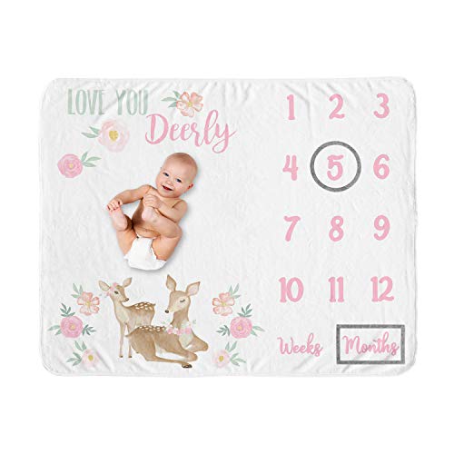 Sweet Jojo Designs Woodland Deer Girl Milestone Blanket Monthly Newborn First Year Growth Mat Baby Shower Memory Keepsake Gift Picture - Blush Pink Mint Green Boho Watercolor Forest Love You Deerly Sweet Jojo Designs Woodland Deer Girl Milestone Blanket Monthly Newborn First Year Growth Mat Baby Shower Memory Keepsake Gift Picture - Blush Pink Mint Green Boho Watercolor Forest Love You Deerly