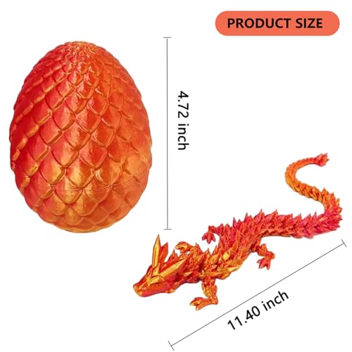 Dragon Eggs with Dragon Inside, 3D Printed Surprise Funny Gifts for Kids, Articulated Dragon Fidget Toys for Adults, Ideal Easter Basket Stuffers, Unique 3D Dragon Collectibles (Laser Red)