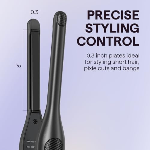 Image of Wavytalk Pencil Small Flat Iron 0.3 inch for Short Hair, Pixie Cut & Bangs | 5 Temperature Settings, 0.3 inch Ultra-slim Plates ,15s rapid heat-up, Curved Design with Rounded Edges, Ideal for short hair