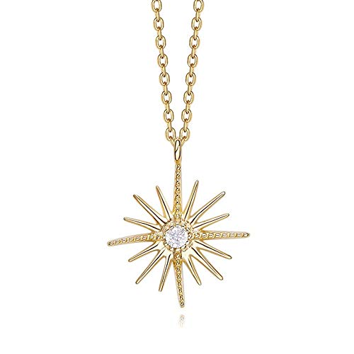 Damen Goldkette 925 Sterling Silber Niedliche Danity Stern Charm Anhänger Halskette Zarte Halskette Stern Halskette