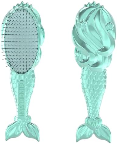 Glimmer Wish Mermaid Detangling Hair Brush for Kids - Anti Frizz and Anti Static - Soft and Long Bristles to Help Detangle With Ease - Gentle on Hair