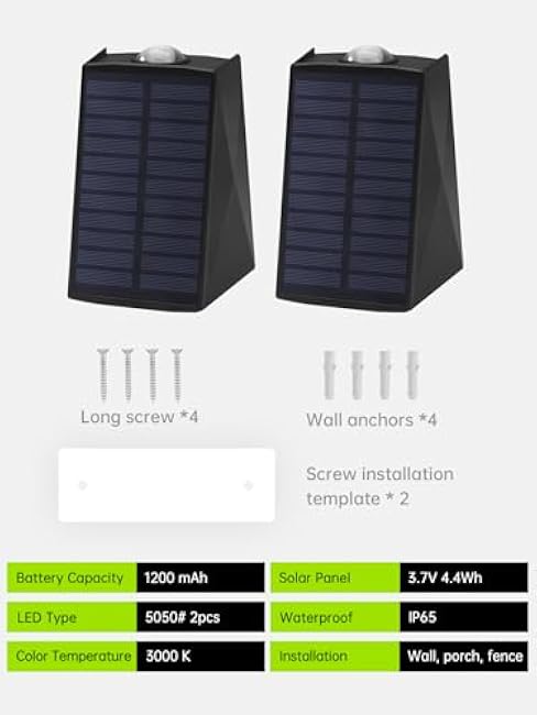 Solar Wall Lights Outdoor Waterproof, Up Down Sconce LED Solar Light IP65 Dusk to Dawn for Porch, Fence, Deck(Warm White, 2 Pack)