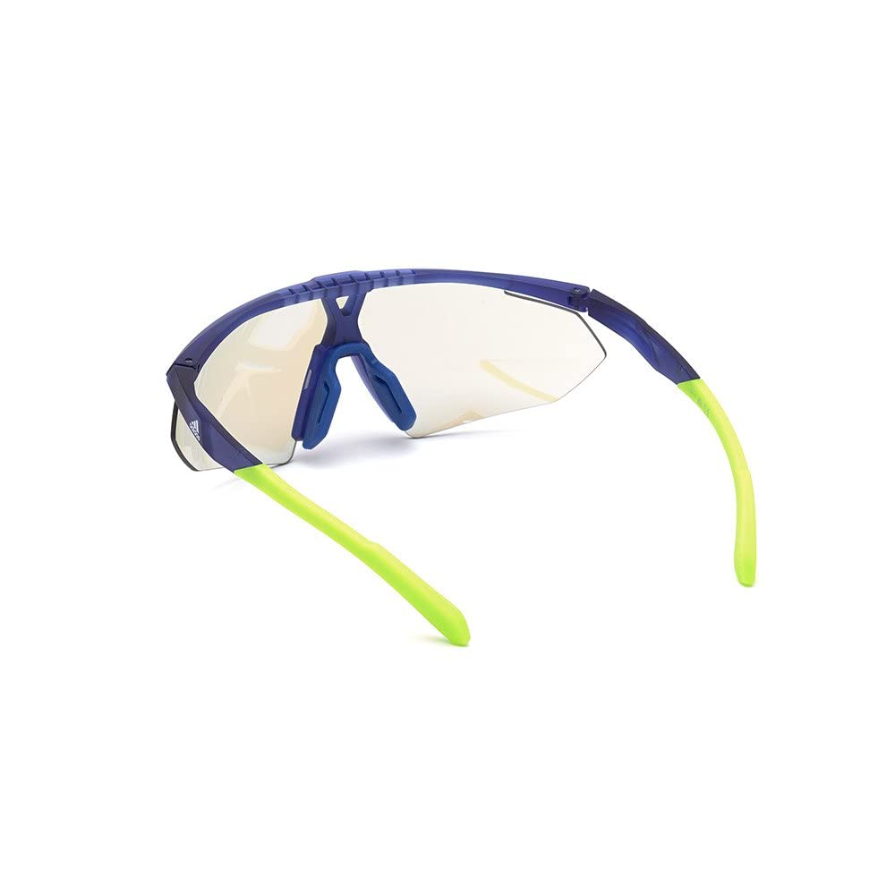 adidas Sport SP0015 Herren-Sonnenbrille, Schlanke und Leichte Sport-Sonnenbrille, Masken-Form, Photochromatisch Blau-Verspiegeltes Glas, Mattblau