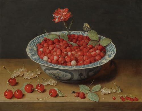 XcBAIHOUD Reproducción de lienzo Lienzo Imagen Lienzo Murales Fragoline di bosco e un garofano in una ciotola Wan Li di Jacob Van Hulsdonck para Decoración de Paredes 60x90cm