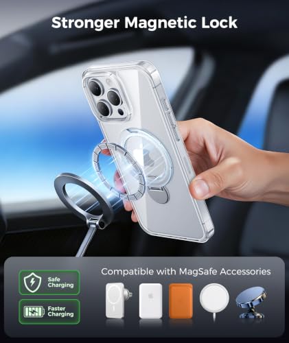 Image of FNTCASE for iPhone 16 Pro-Max Case: [360 Spin Magnetic Stand] [Compatible with Magsafe] [Screen Protector] Clear Magnetic Phone Cases Anti Yellowing Shockproof Protective Phone Cover - Clear