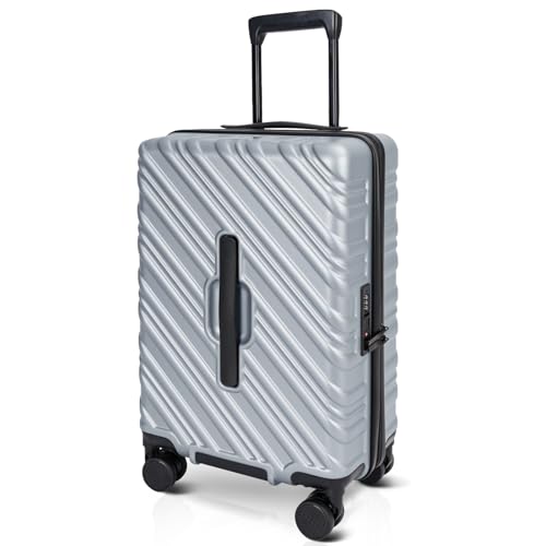 Image of 20 Inch Expandable Carry On Luggage 22x14x9 Airline Approved, Silver | Spinner Wheels, 100% PC Hard Shell,TSA Lock, Smooth Rolling Wheels, Lightweight, Travel for Men and Women