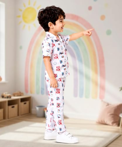 Image of 3BROS Unisex Pure Cotton Short Sleeve Kids Night Dress for Boys & Girls Nightwear /Sleepsuit /Sleepwear /Loungewear Night Suit for Boys and Girls Top and Pyjama Combo Set
