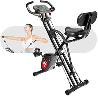 ADVENOR Exercise Bike Magnetic Bike Fitness Bike Cycle Folding Stationary Bike Arm Resistance Band With Arm Workout Backrest Extra-Large Seat Cushion Indoor Home Use (2 in 1 Standard Edition, black)
