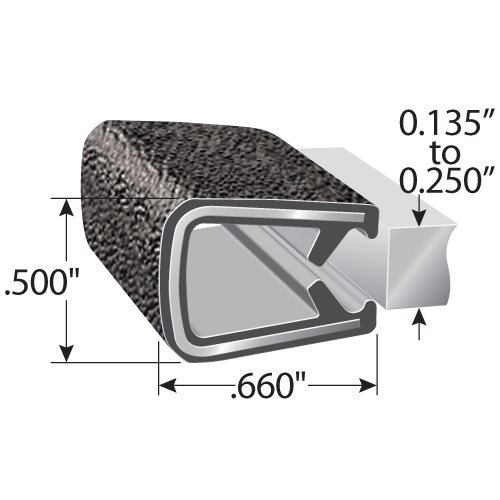 Image of Trim-Lok 1610SB3-343-25 PVC /Metal Range Fit Trim, 0.50000 inch Height, Fits Edge 0.135 inch to 0.250 inch, 25' Length