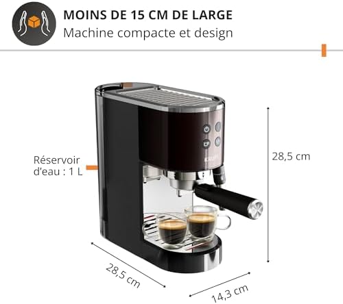 Krups Virtuoso+, Machine expresso manuelle, Café à pompe, Café moulu ou dosettes, 15 bars, Inox, Buse vapeur, Espresso et cappuccino, Noire, XP444G10, Noir - Image 2
