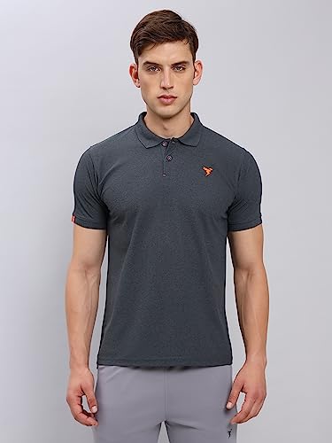 Image of TECHNOSPORT Men's Polyester Slim Fit Self-Design Short Sleeve Polo Matpiq T-Shirt with Anti Microbial, Techno Dry for Regular and Casual Use